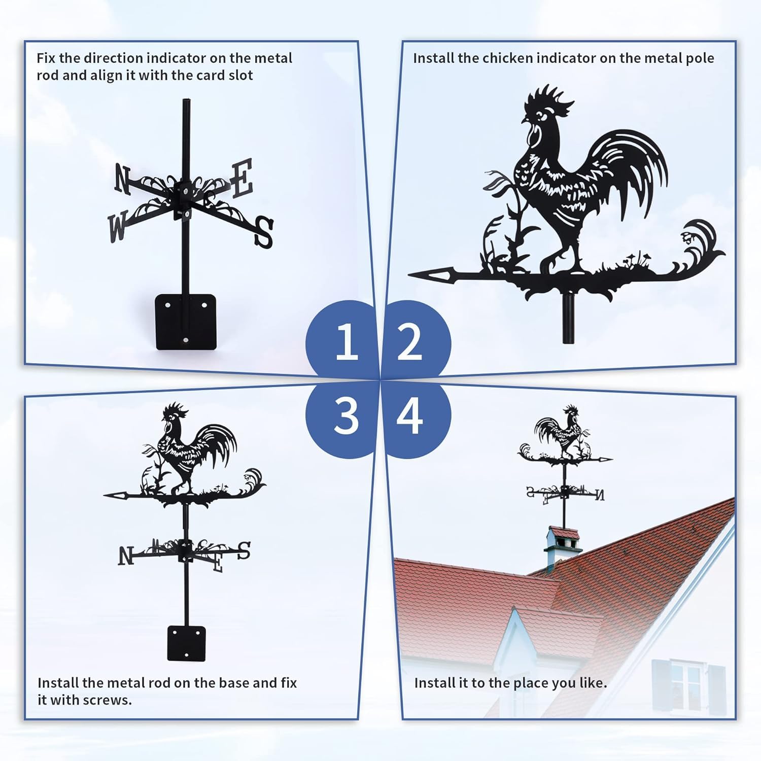 Segnavento In Acciaio Inox, Banderuola A Forma Di Gallo, Indicatore Di Direzione Del Vento Per Giardino, Cortile, Fattoria, Decorazione, Nero