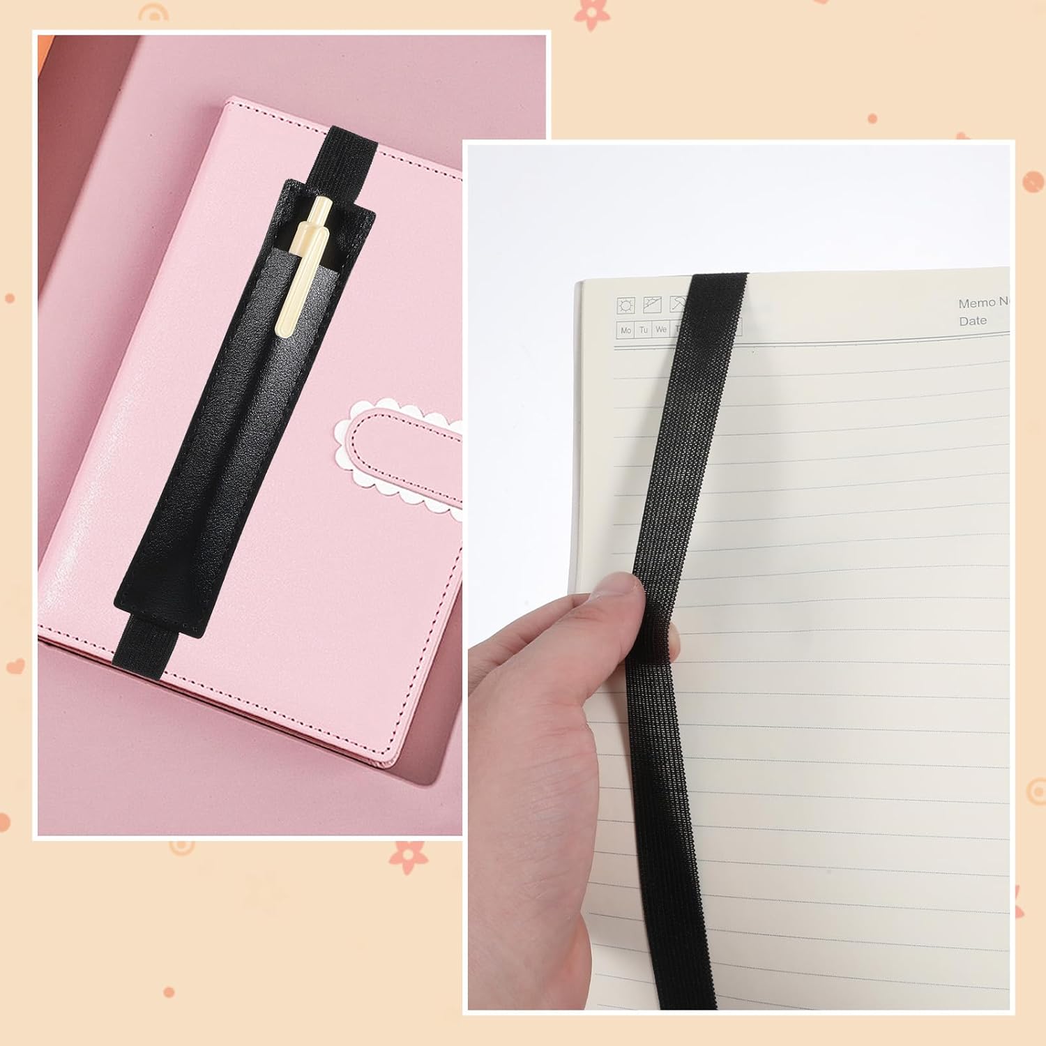 6 Pcs Elastic Pen Holder for Notebook, Adjustable Pen Sleeve Pouch with Elastic Band for Journal Planner Notebook,6 Colors