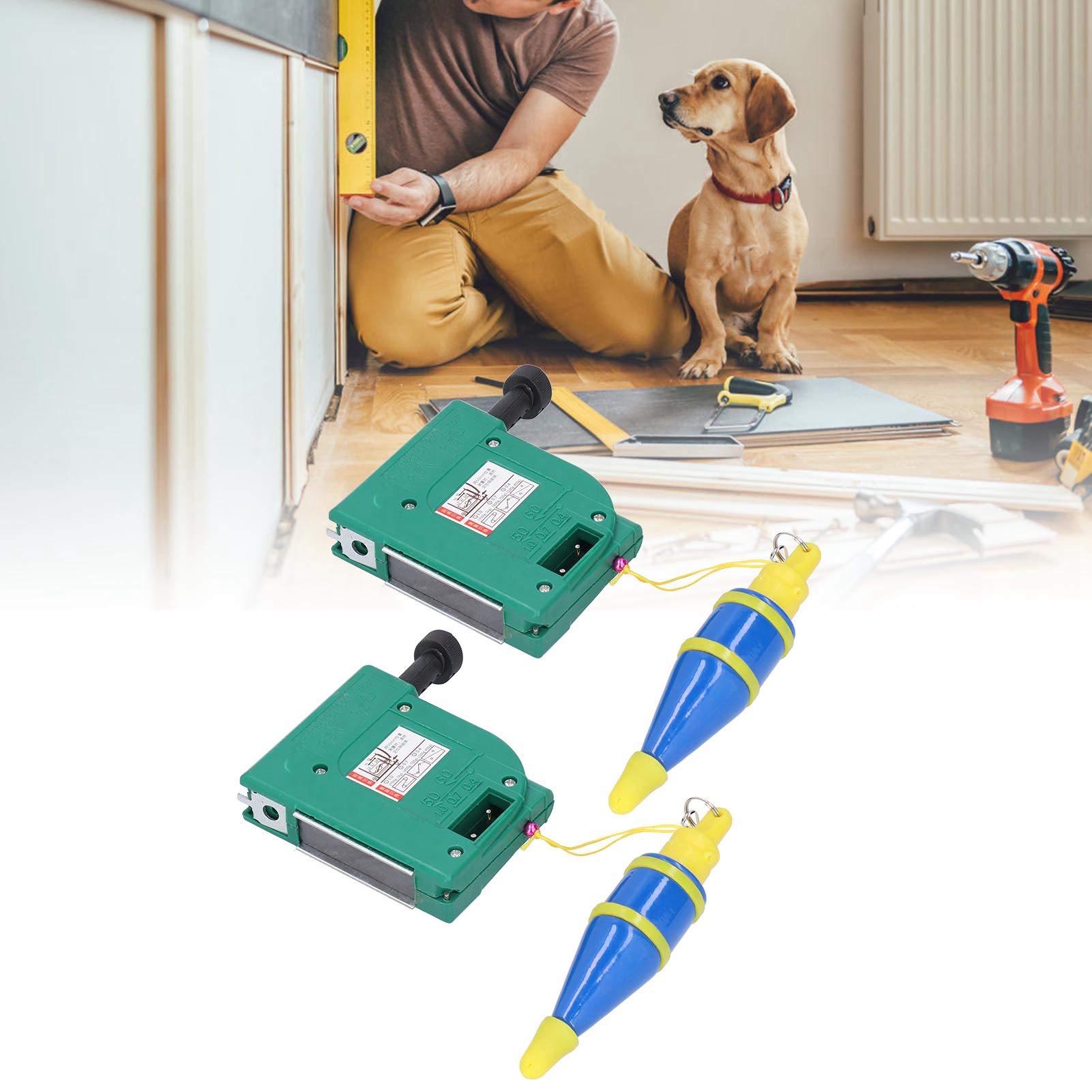 Set da 2 strumenti di misurazione per l'edilizia HaloVerde, un filo a piombo magnetico da 5 metri con forte assorbimento per legno e muratura, uno strumento di livellamento