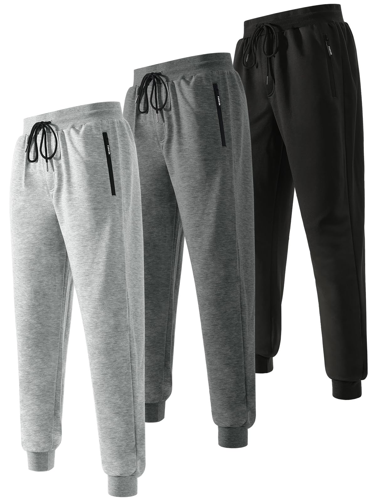 3 4 Pack Mens Sweatpants Fleece Joggers for Men Athletic Workout Pants with Zipper Pockets and Drawstring