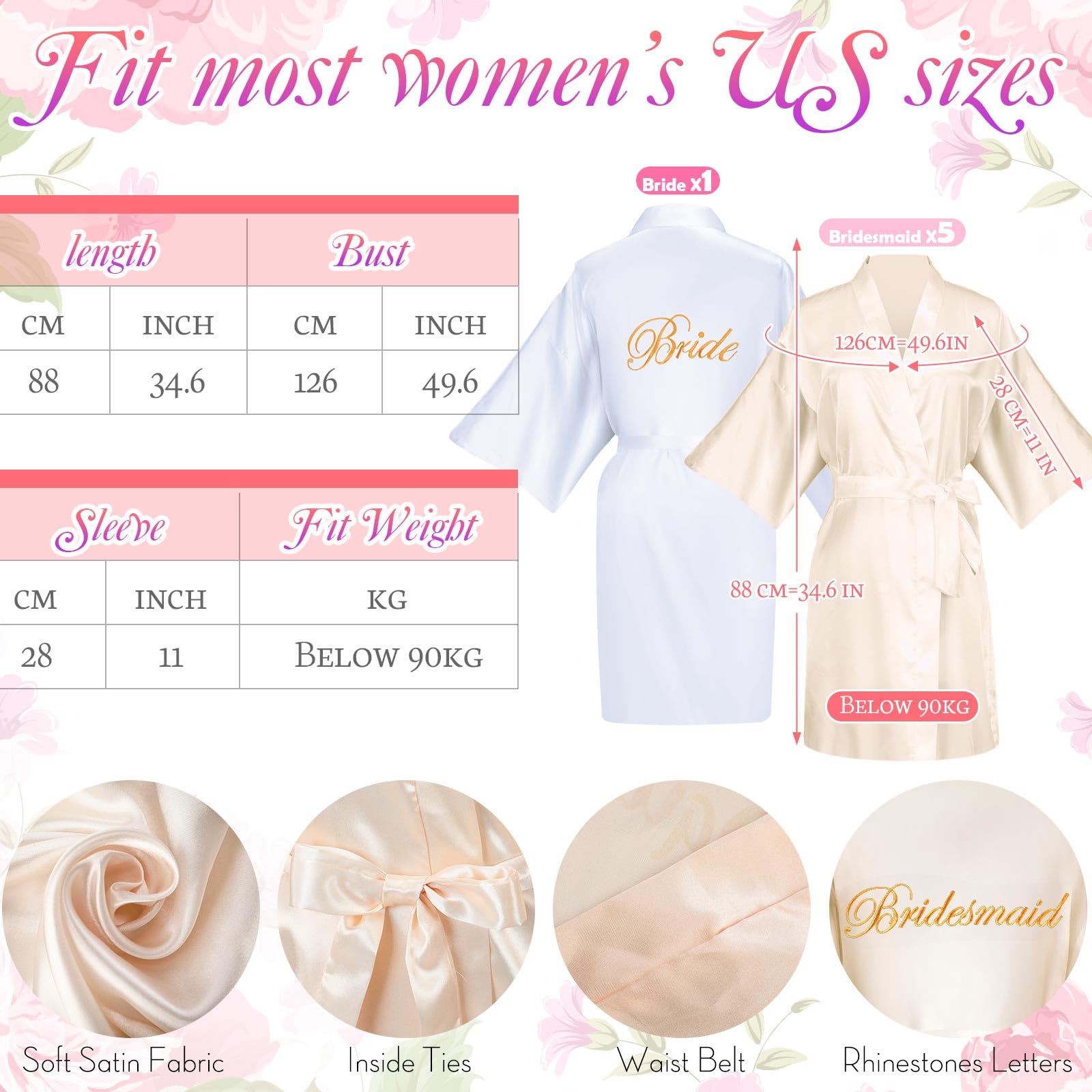 Bonuci Juego de 24 piezas de regalo para despedida de soltera, incluye batas de novia, damas de honor, pinzas para el pelo, calcetines esponjosos para bodas y fiestas