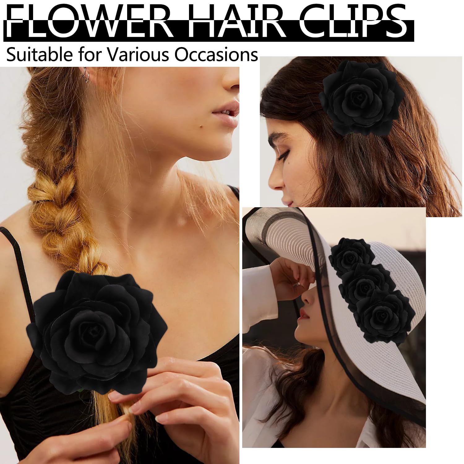 Elegant Black and Cream Floral Hair Clip Amazon.com : YISSION Hair Clip 20Pcs, Mini Black Flower with  main image 2