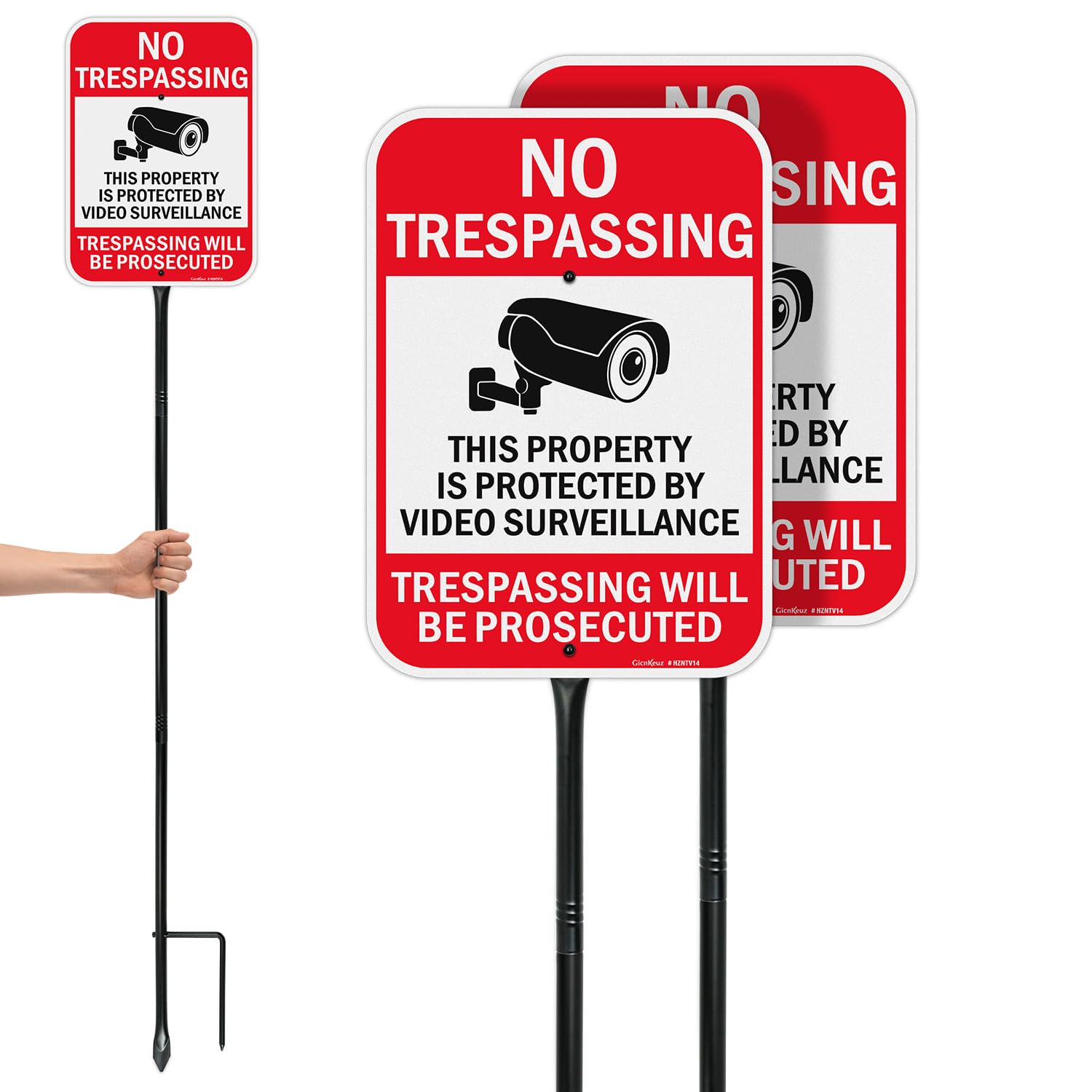 Large Video Surveillance Signs, 14x10 Inches No Trespassing Sign Private Property Sign, Reflective Aluminum, Fade Resistant,Indoor or Outdoor Use (4-Pack) — Amazon image 7