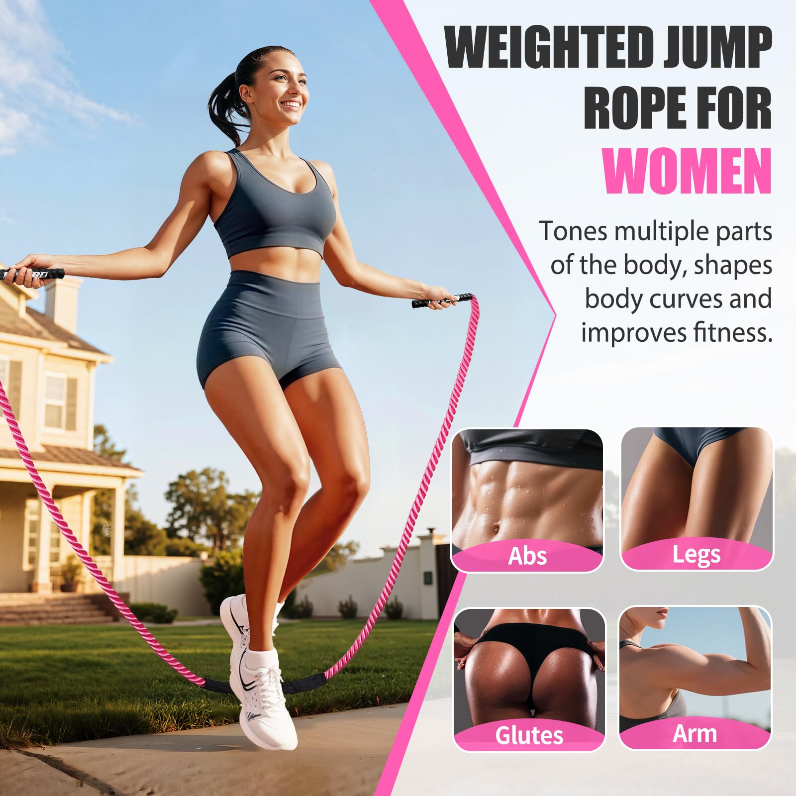 Cuerda de saltar, cuerda de saltar pesada para mujeres, cuerda de saltar para adultos, equipo de entrenamiento de gimnasio en casa, jumpropes de ejercicio pesado para pérdida de peso, forma del cuerpo