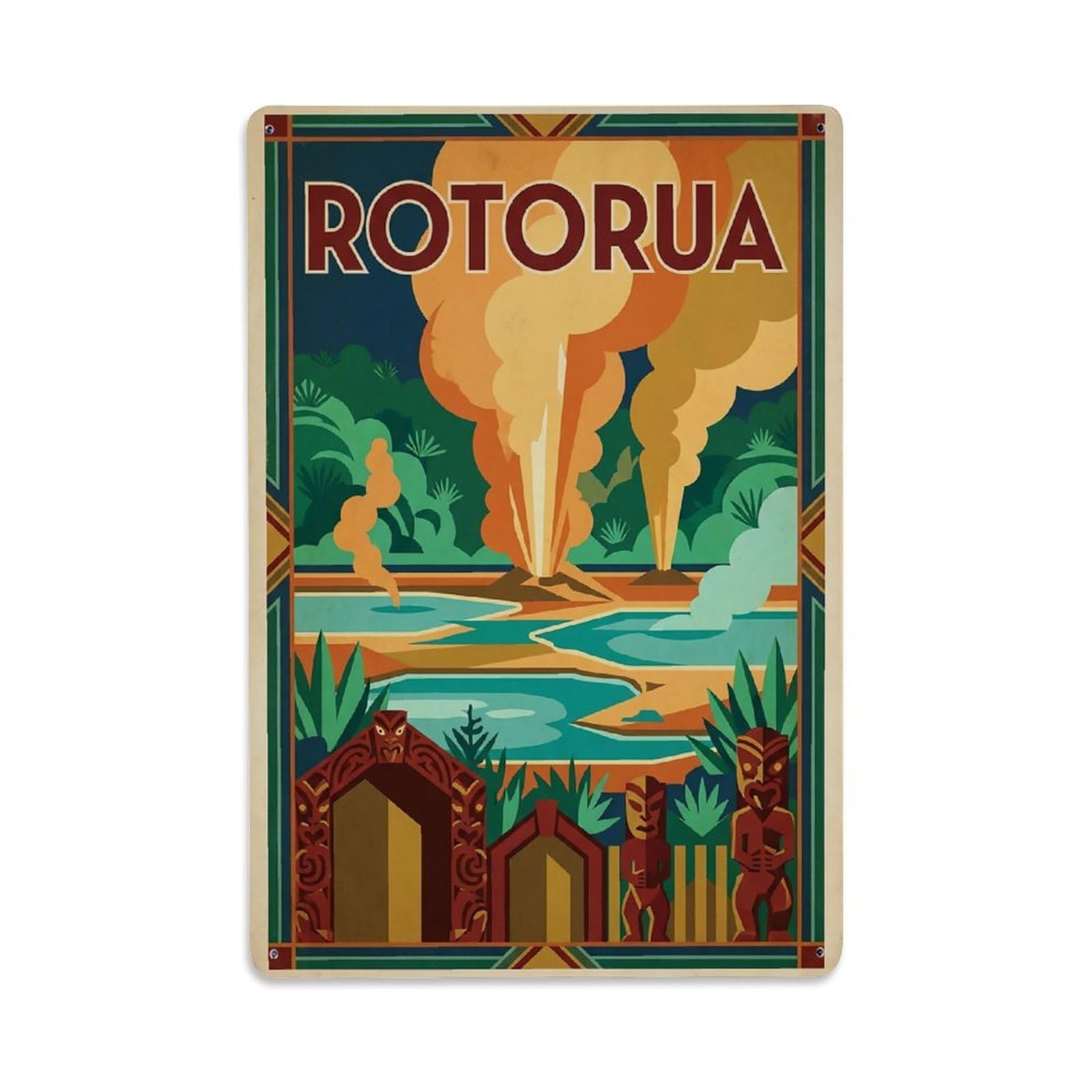Vintage Travel New Zealand Rotorua Metal Tin Sign