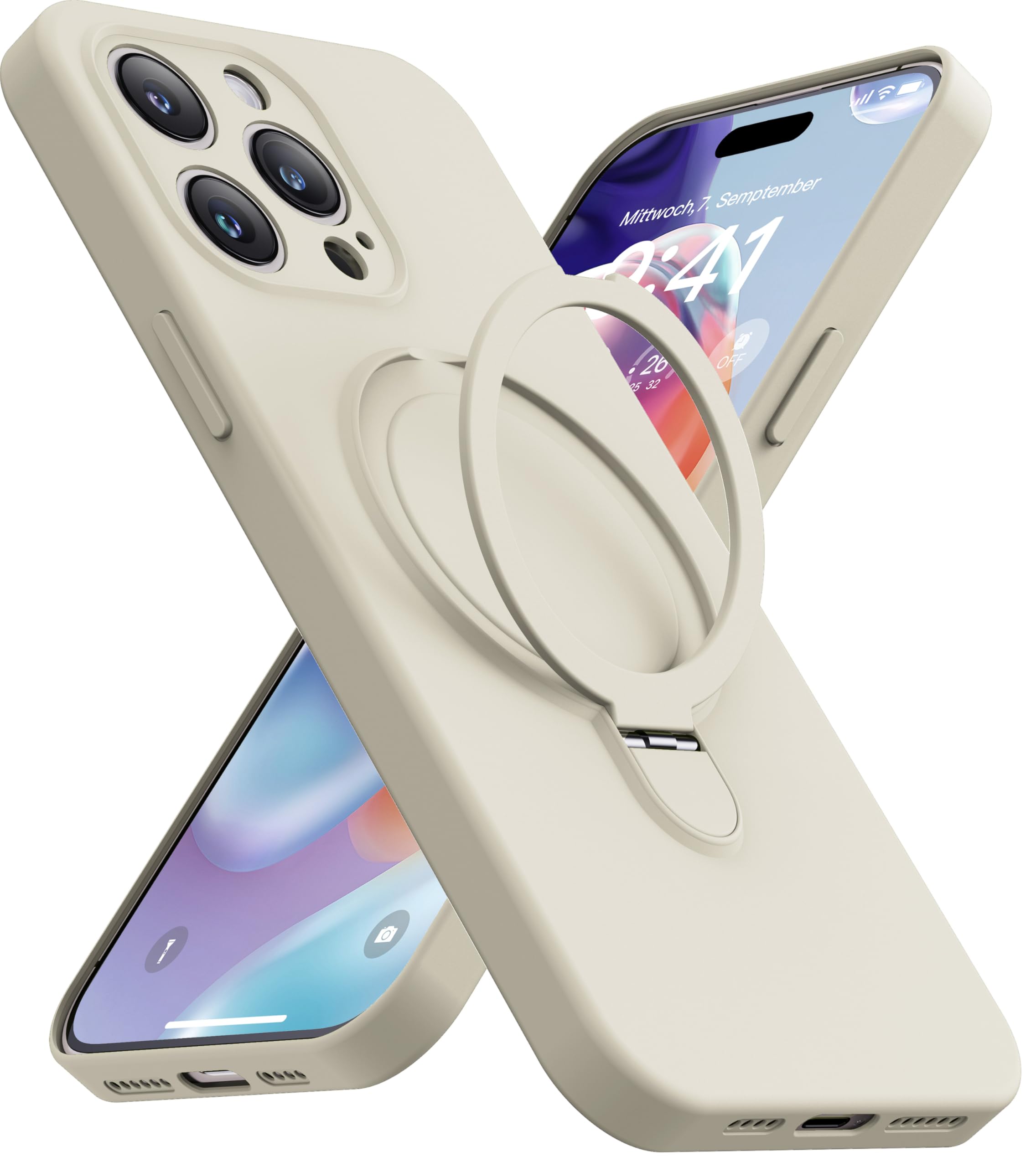 Mephoro Magnetic Stand for iPhone 13 Pro Max Case, Liquid Silicone, [Compatible with MagSafe][Built-in Kickstand&Ring Holder] Anti-Scratch Soft