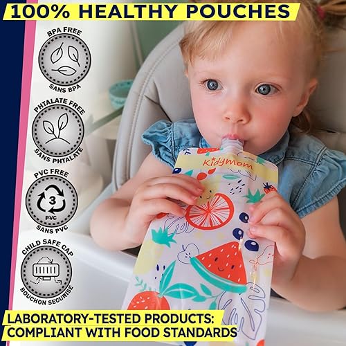 Miniatura 4 de Kidymom Paquete de 10 bolsas reutilizables de comida para bebés para niños y niños pequeños, incluye 1 bolsa de silicona XXL, bolsas con cremallera