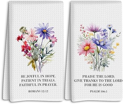 Bible Verse Christian Kitchen Towels Set of 2, Floral Decorative Dish Hand Tea Towels for Kitchen Bathroom Home Decor Inspirational Religious Scripture Christian Gifts for Women