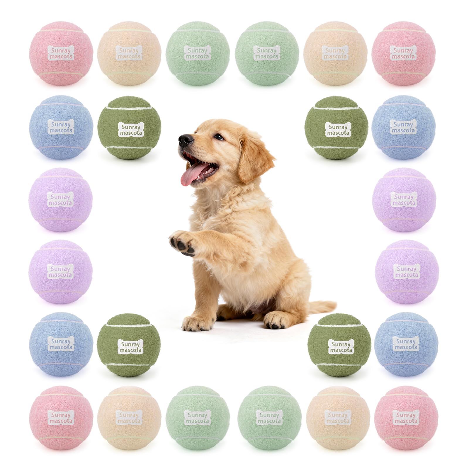 Sunraymascota 24-Pack Tennis Balls for Dogs Fetch Toy for Beginner Practice