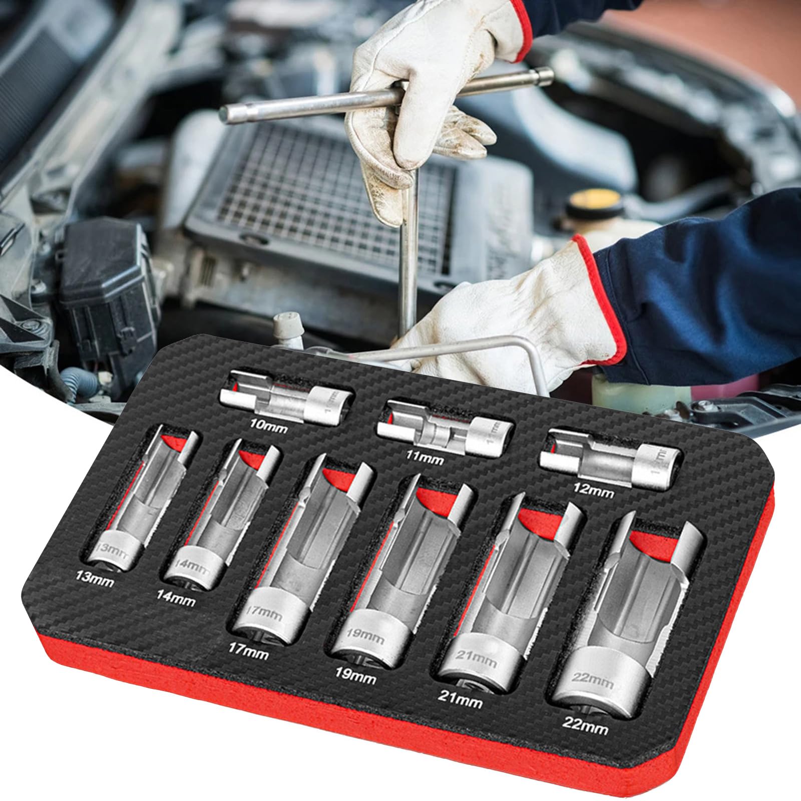 BAIMOQI 9Pcs Automotive O2 Oxygens Sensors Socket Offset Wrench Remover Tool and Thread Chasers Tool 10-22mm