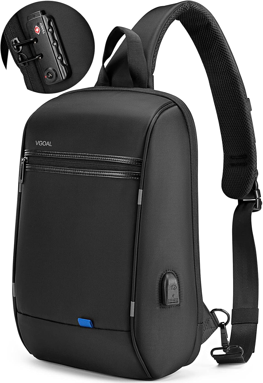 VGOAL Laptop Sling Backpack Men's Large Crossbody Shoulder Chest Bag Business Commuting Daypack with TSA Lock and USB Charging Port Fit 13.3 Inch