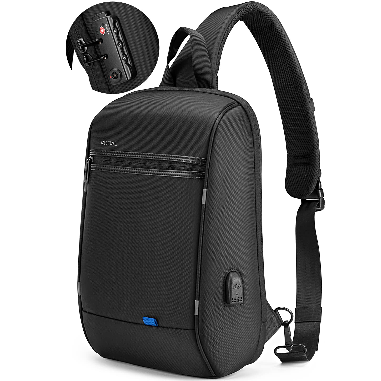 VGOAL Sling Backpack Men'S Chest Bag Shoulder Crossbody Sling Backpack with TSA Lock and USB Charging Port