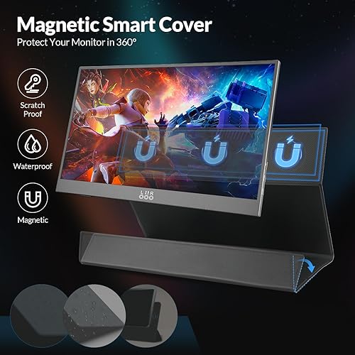 Miniatura 5 de LR Monitor portátil, 15.6 pulgadas, 1080P FHD USB-C HDMI, pantalla IPS HDR ultradelgada con cubierta y altavoz integrado, monitor de viaje para