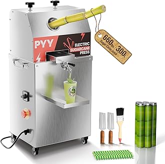 PYY Electric Sugarcane Juice Machine - 800W Sugar Cane Juicer with 660lbs/hr 28 RPM High Output, 3-Rollers Stainless Steel Sugarcane Machine Extractor Squeezer on Wheels for Home Commercial