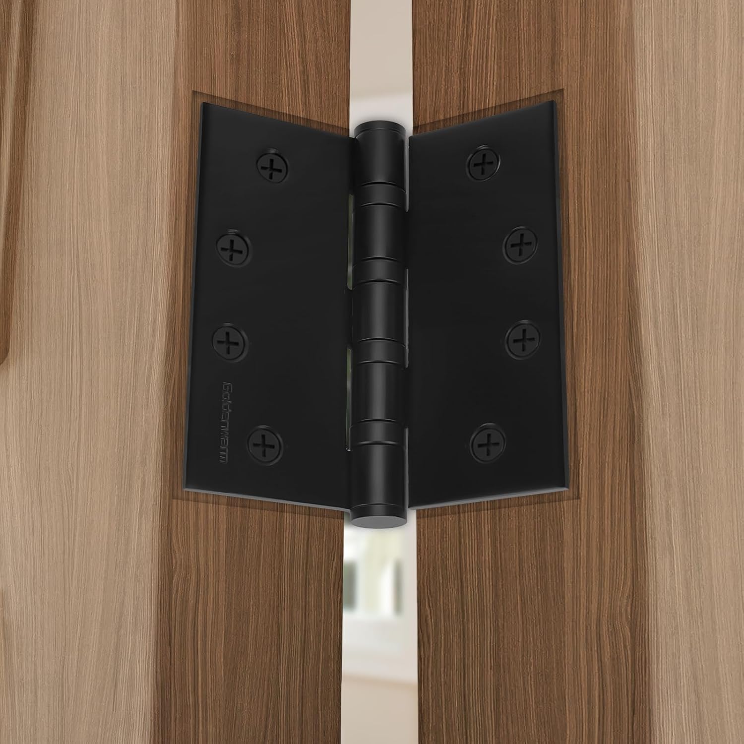 goldenwarm 6 Pack 4 x 4 Inch Ball Bearing Door Hinges Heavy Duty Stainless Steel Exterior Door Hinges with Square Corners, Matte Black, Smooth & Quiet with Non-Removable Pin