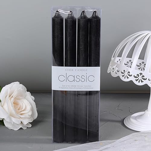 Juego de 4 velas cónicas negras de 8 pulgadas, candelabros altos, sin goteo y sin humo, velas de cena en casa, fiesta, boda, Halloween, velas de