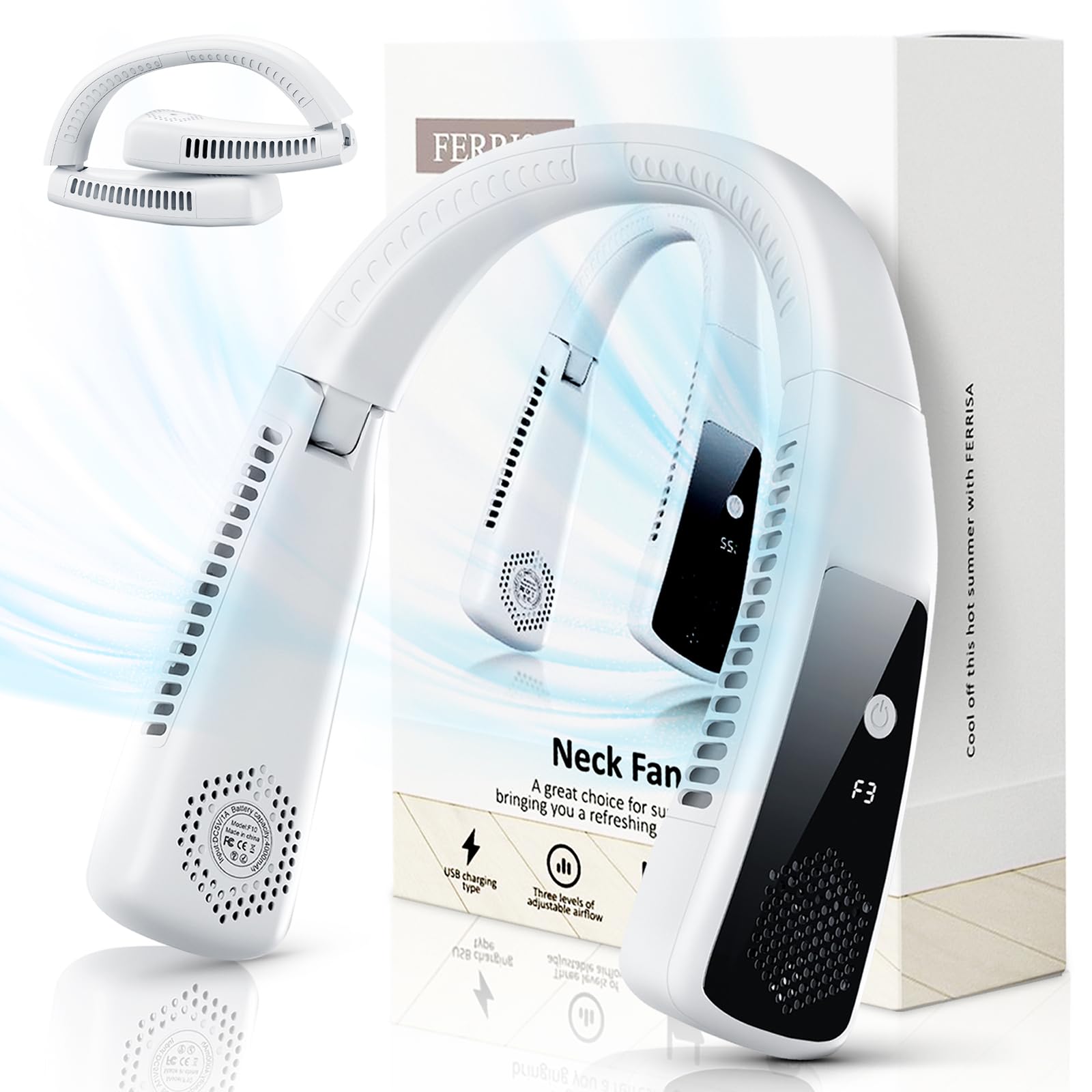 FERRISA 2023 New Portable Neck Fan Freedom Personal Neck Cooler-Portable  3-Speed Neck Fan, Hands-Free Wearable Design, Lightweight, Cordless And