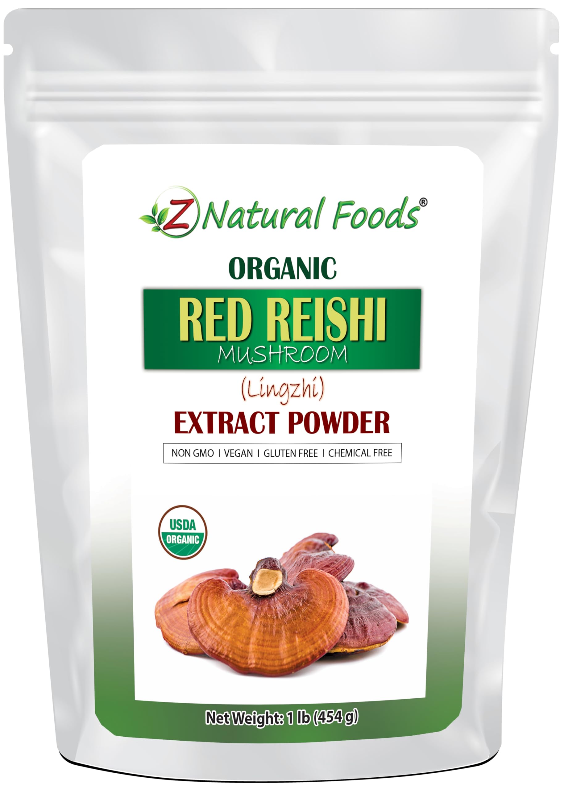 Z Natural Foods Organic Reishi Mushroom Extract Powder - Weight 1 lb - Concentrated Premium Extract for Supporting Immune Health, Energize Your