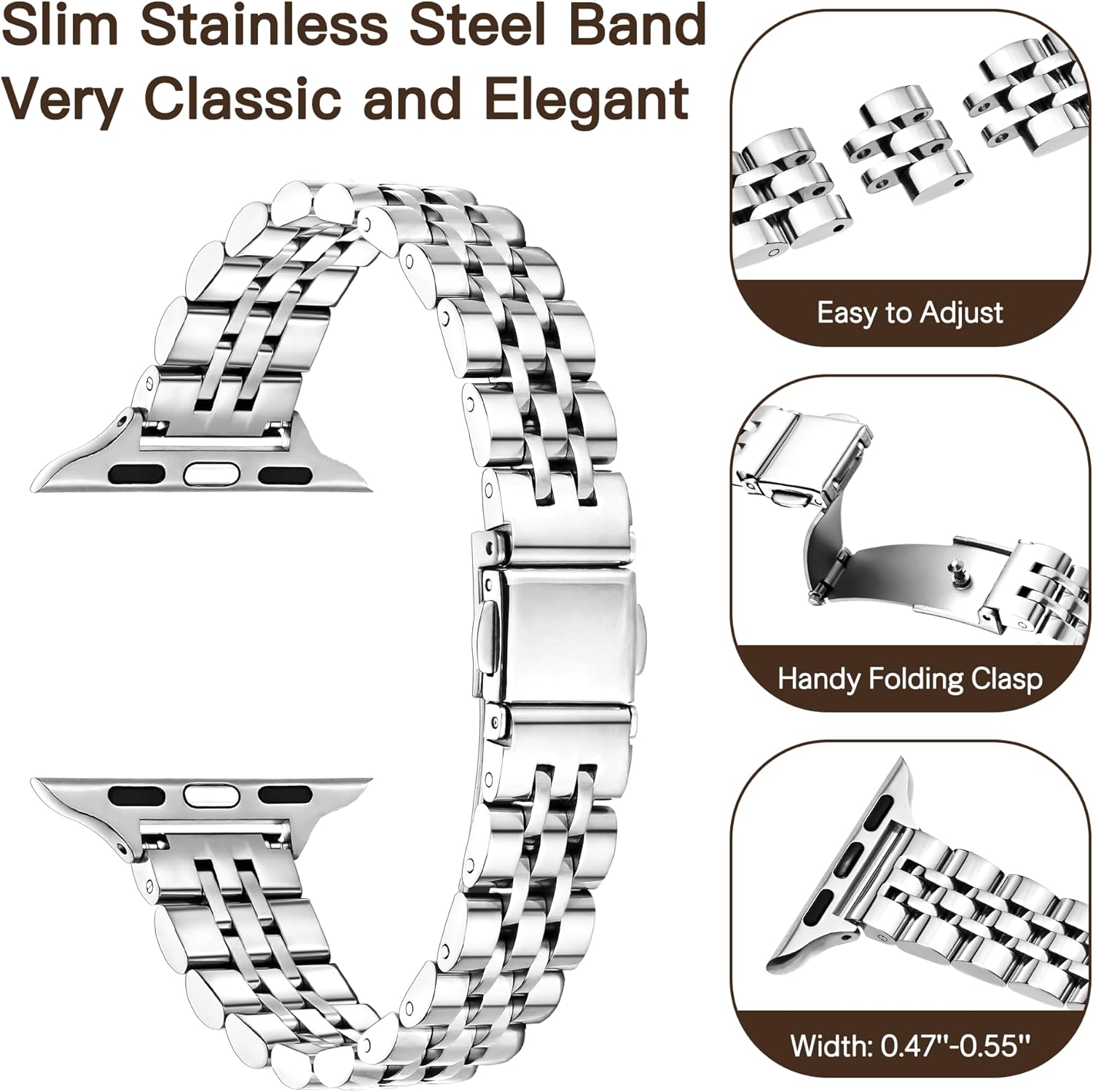 wipalor Thin Classic Metal Chain Band Fit Slim Apple Watch Bands for women 44mm with Case, Dressy Designer Stainless Steel iWatch Bands for iPhone Watch Bands Series 6 5 4 SE-Silver