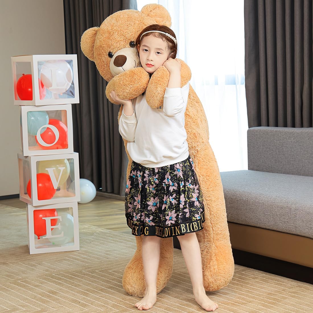 SNOWOLF Orsacchiotto gigante da 120 cm, grande orsacchiotto di peluche peluche peluche giocattolo orsacchiotto bambola per bambini ragazza (marrone chiaro)