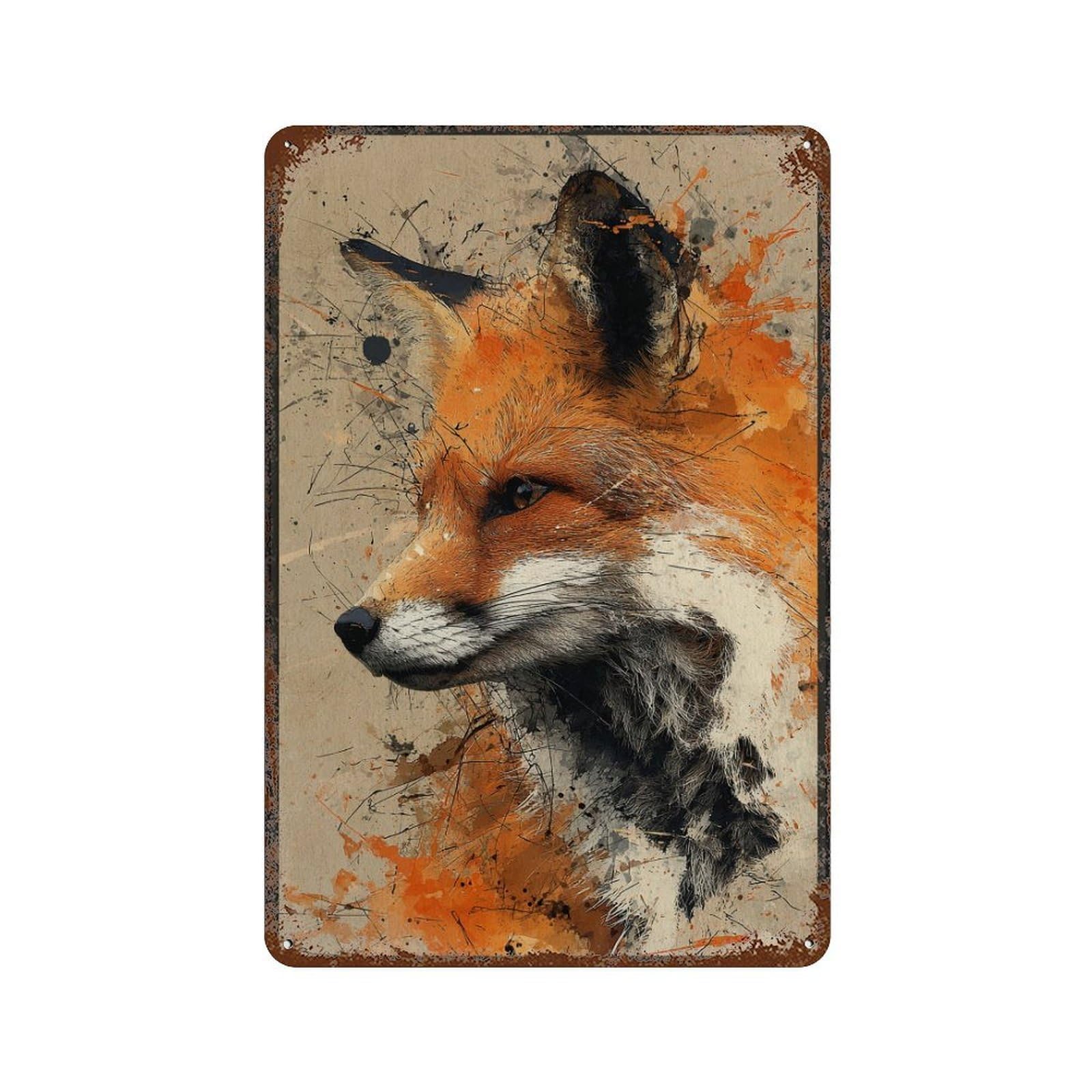 Fox Art Print - Wildlife Decor Vintage Metal Tin Sign 11.8"x7.9", Ideal for Living Room, Hallway And Home Decor