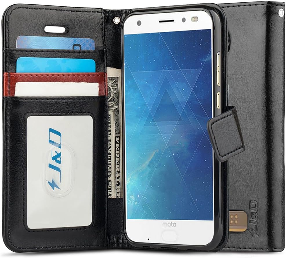 J&D Case Compatible for Moto Z2 Force Edition/Moto Z2 Force Case, Wallet Stand Slim Fit Heavy Duty Shock Resistant Flip Cover Wallet Case for Motorola Moto Z2 Force Edition Wallet, Black