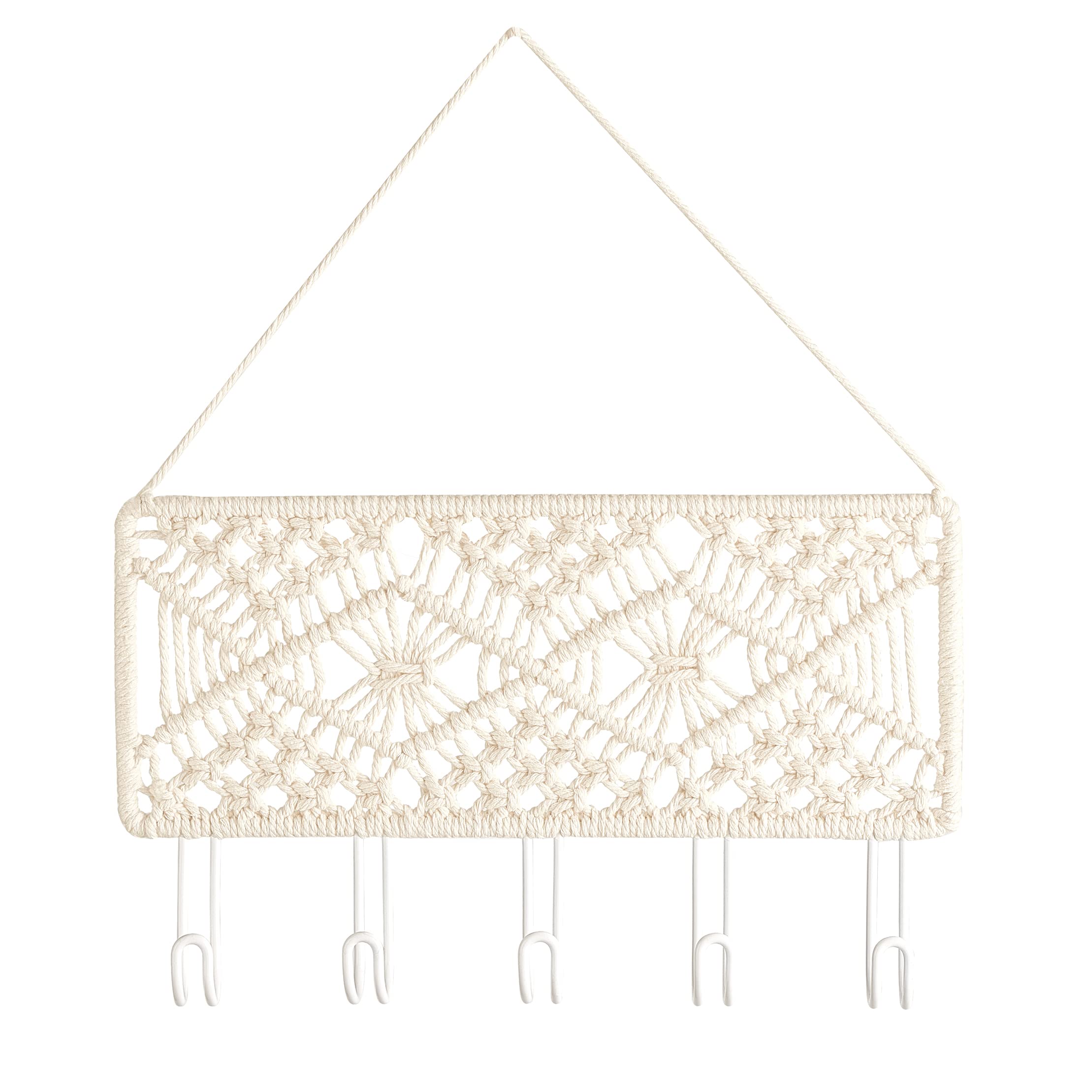 Mkono Key Holder for Wall Decorative Small Macrame Key Holder Boho Home Decor 5 Hooks Display Key Hanger for Entryway, Hallway, Bedroom, Living Room