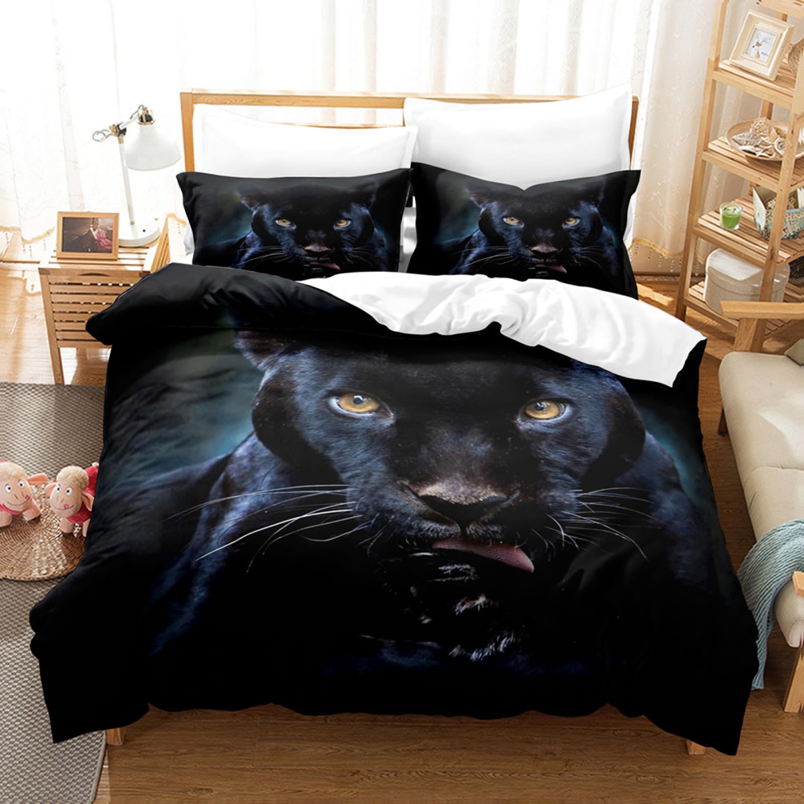 Single Duvet Cover Black Animals Duvet Cover Sets 150X200,Bedding Microfiber with Hidden Zipper Duvet Cover - Includes Pillow Cases 2 Pack(50X75Cm),Bedding Set