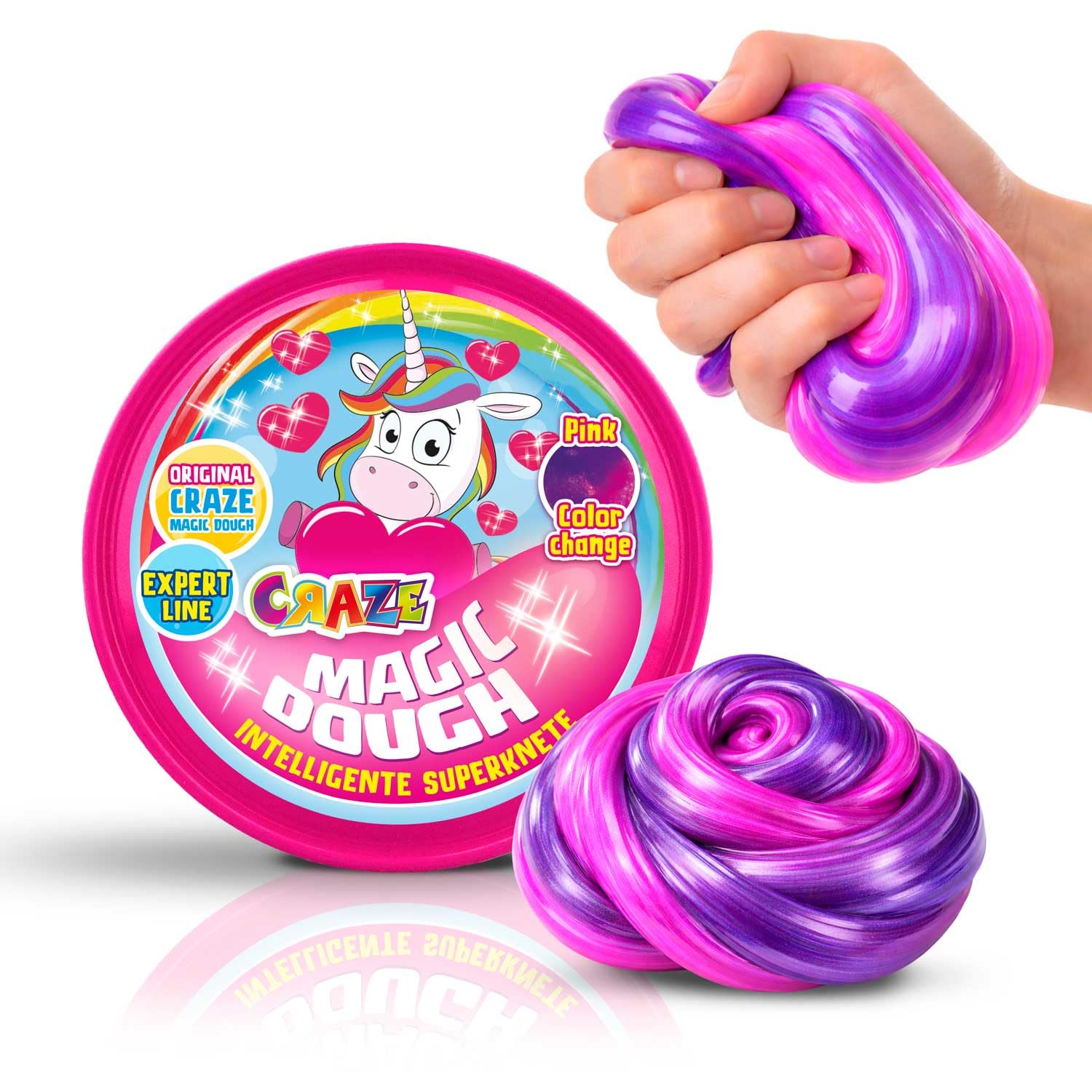 Magic Dough Expert 35306 inteligentna plastelina, różowa, jednorożec, 70 g, puszka