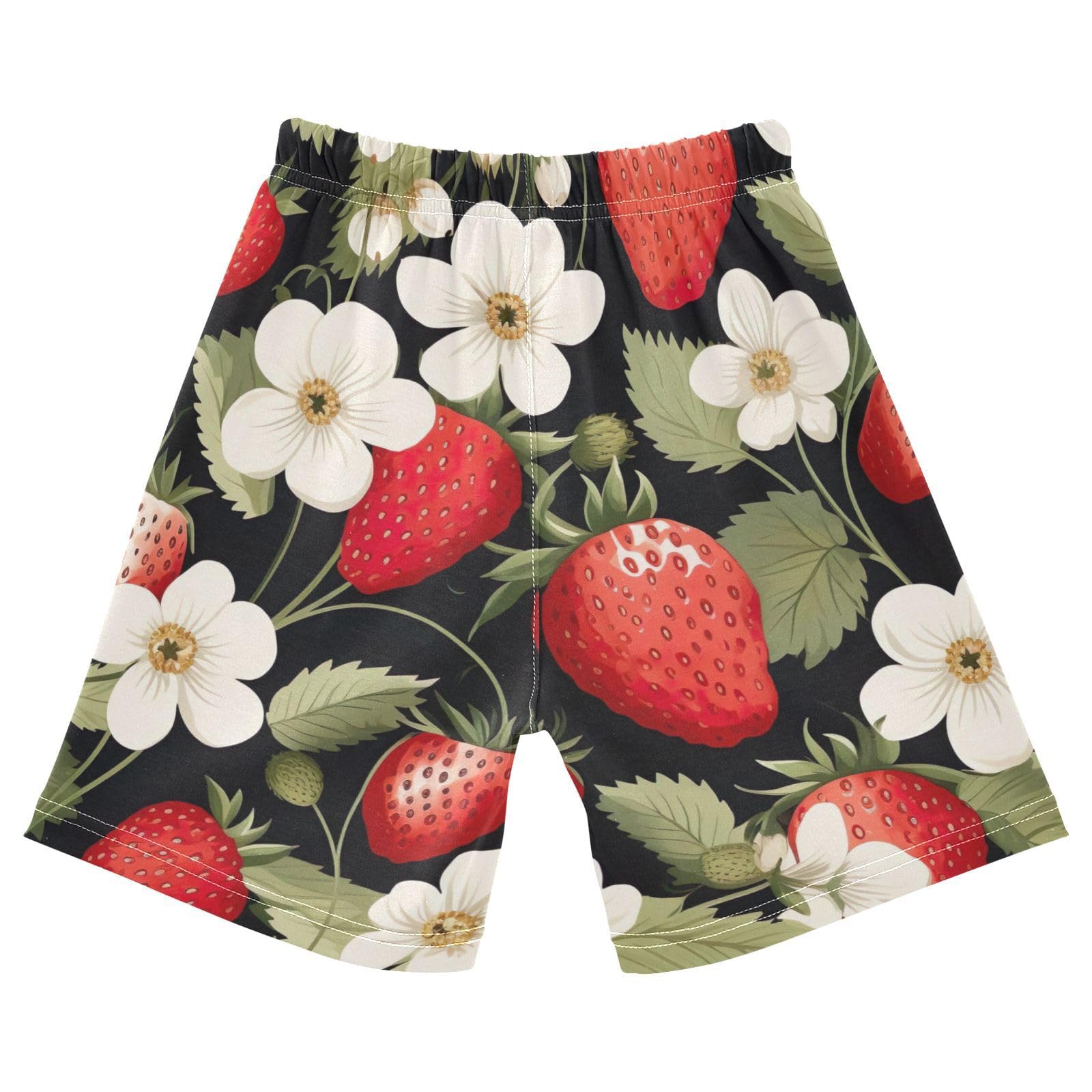 innewgogo Strawberry White Flowers Toddler Baby Boy Girl Cotton Pull-On Shorts Elastic Waist Drawstring Pants Athletic Casual Shorts 4T