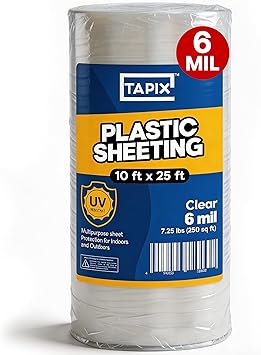 Plastic Sheeting (10' x 25') Long, 6 Mil - UV Protection Poly Sheeting Polyethylene Film, Heavy Duty Greenhouse Plastic Sheeting