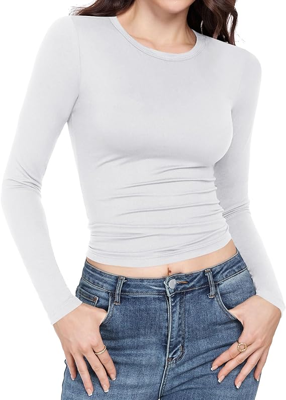 Long Sleeve Shirts for women-Underscrub Crew Neck Slim Fit Basic Tops for Teens Workout Going Out Y2K Fall Fashion 2025