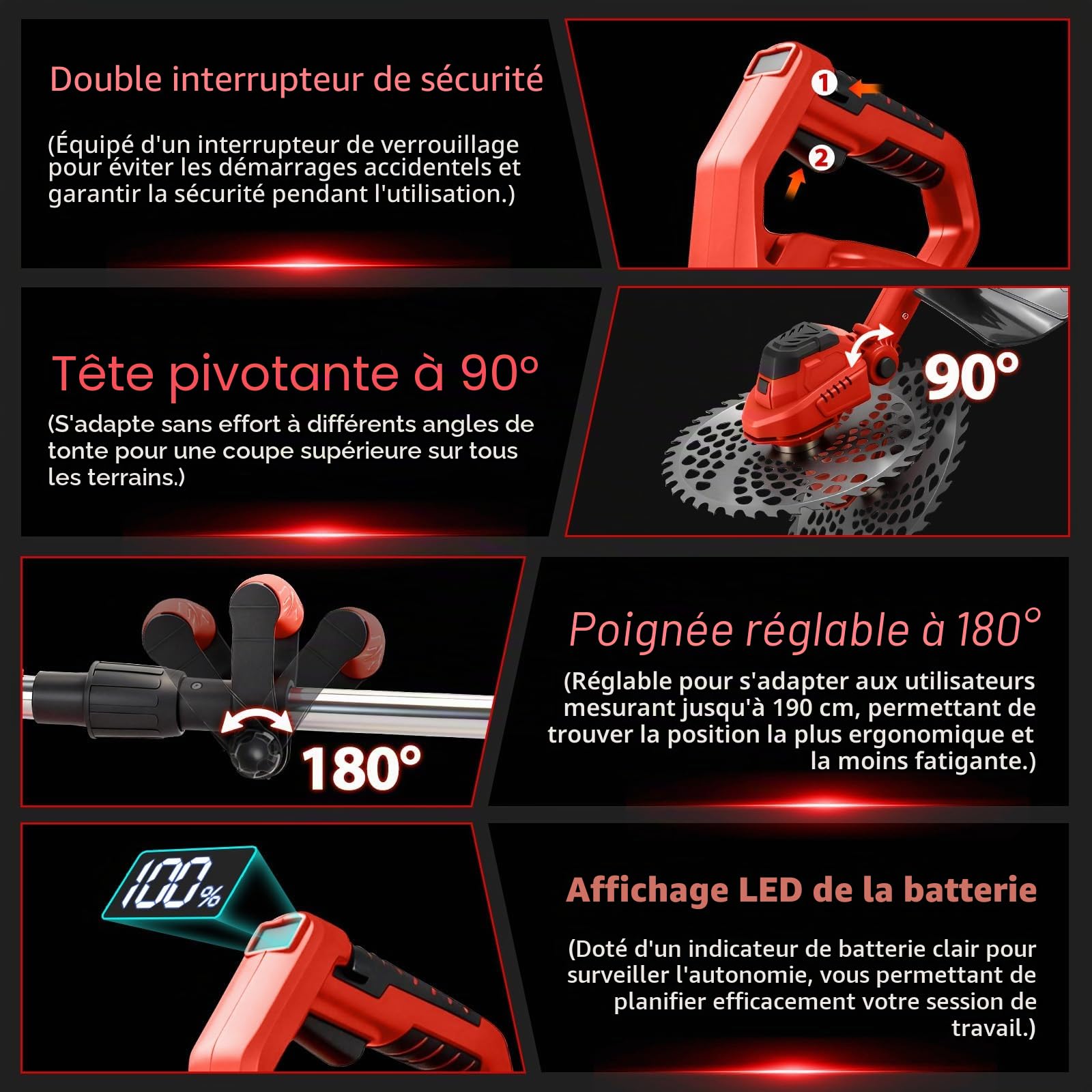 Débroussailleuse Électrique sans Fil pour Makita Batterie, Coupe Bordure avec Manche télescopique de 100 à 140 cm (Largeur de Coupe 24 cm, 25000 TR/Min) pour la pelouse et Le Jardin