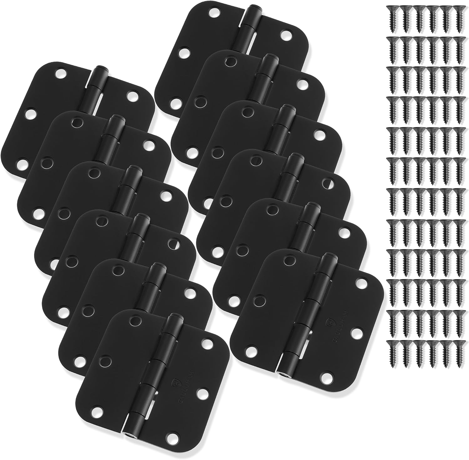 Cauldham (12 Pack) Heavy-Duty 3-1/2" Interior Door Hinges with 5/8" Radius Corners - Black