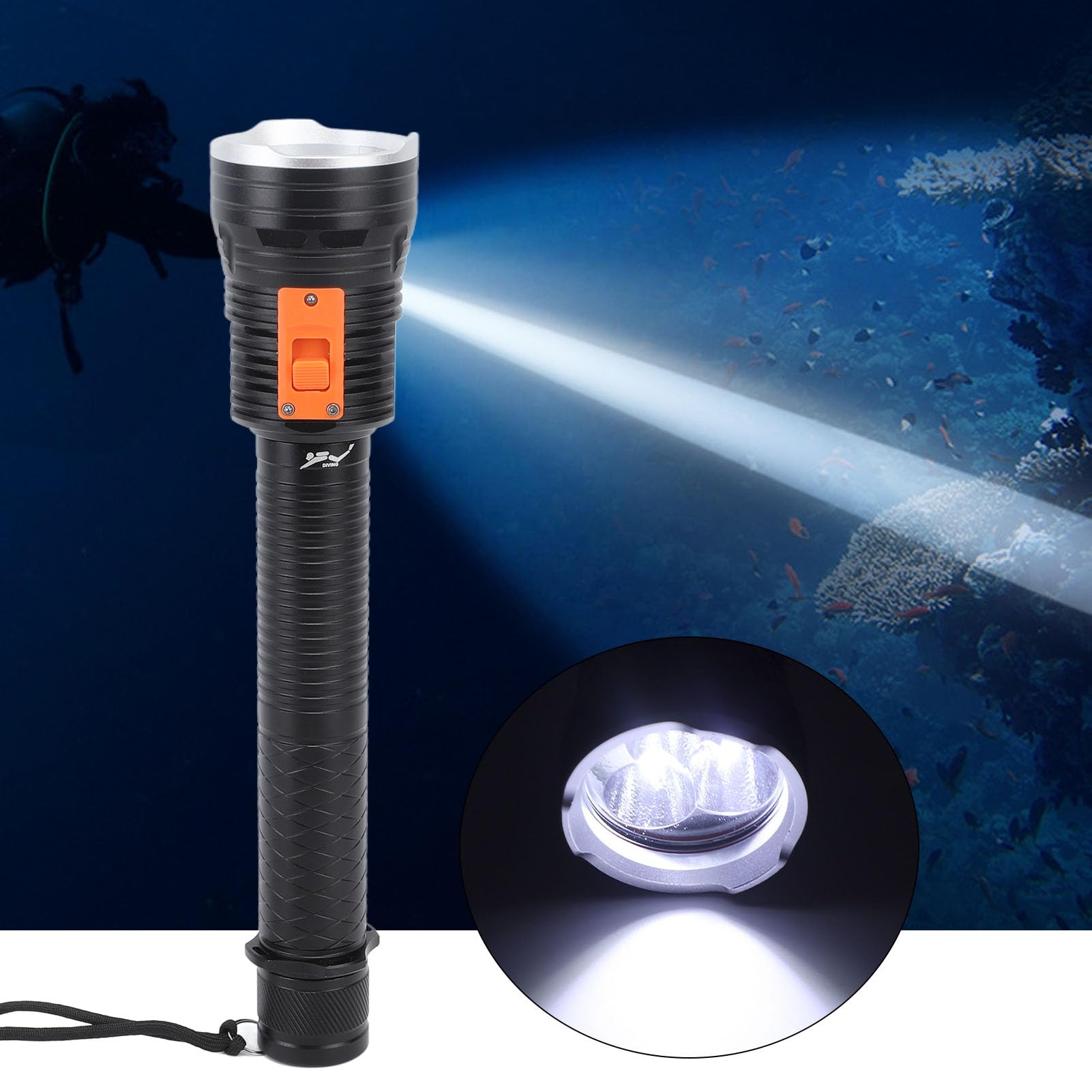 Lampada Torcia Subacquea, Torcia Subacquea Super Luminosa, Torcia Sommergibile Impermeabile per Attività Subacquee
