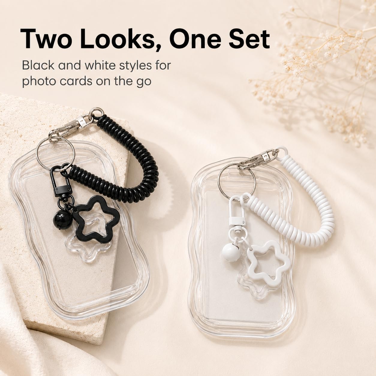 FloraVigo 2 Stück Photocard Holder Keychain, Ausweishalter, Fotokartenhalter mit Federkordel, kann zur Aufbewahrung von Ausweisen, Idolfotos oder Fahrkarten Bürobedarf & Schreibwaren
