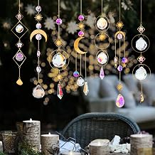 7 Pcs Suncatcher Crystal Rainbow Prism Sun Moon Hanging with Chain Pendant Ornament Colorful Glass Balls for Window Home Garden Christmas Day Party Wedding Decoration Gold