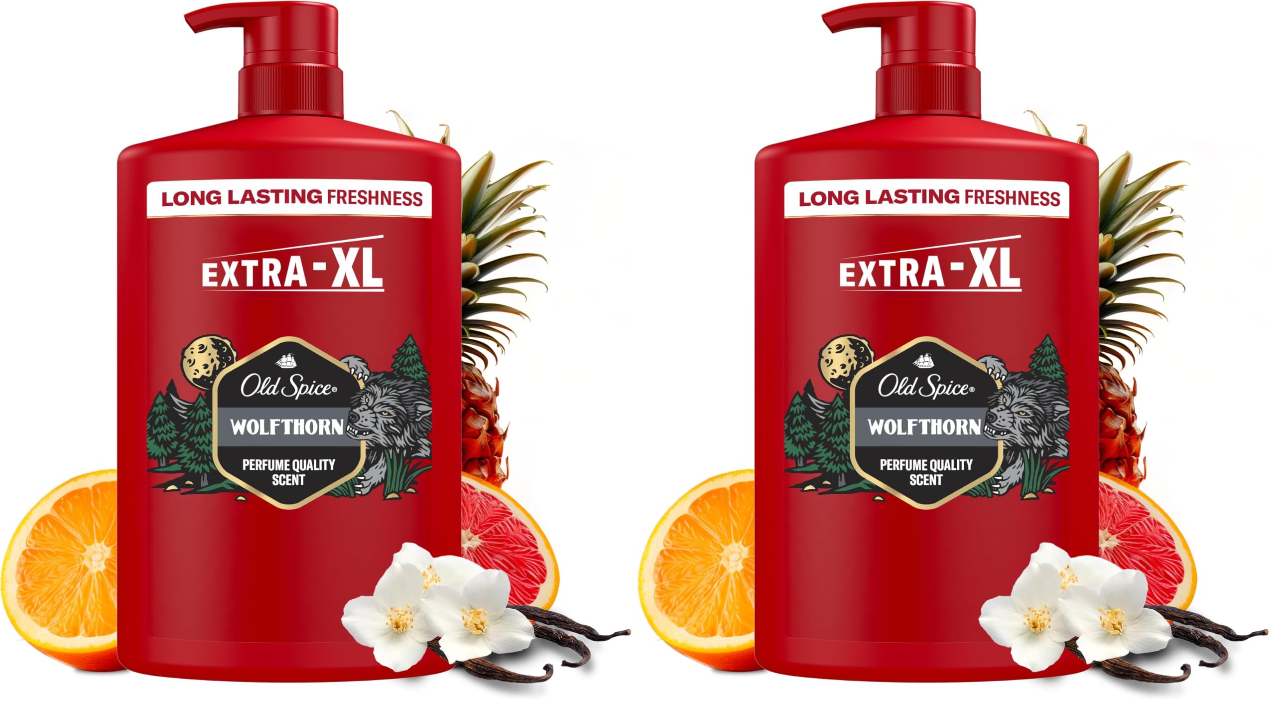 Old Spice Wolfthorn 3-in-1 Mehrzweck-Shampoo für Haar, Gesicht und Körper 1000 ml, langanhaltende Frische, Duft von Parfümqualität, Tiefenreinigung (Packung mit 2)