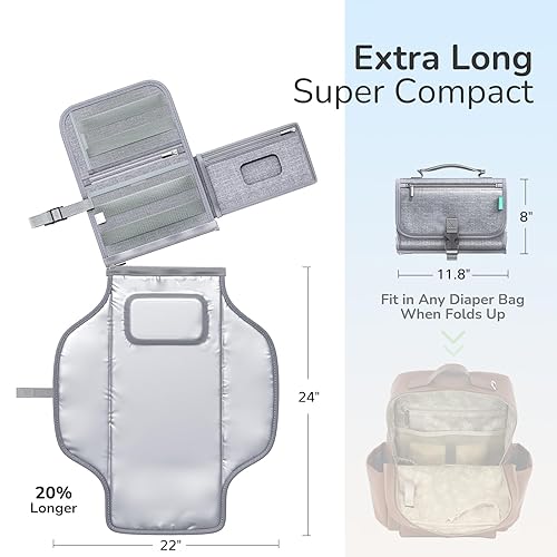 Miniatura 3 de Cambiador de pañales portátil con correa para el hombro, cambiador de viaje desmontable con bolsillo para toallitas de bebé, regalos para baby