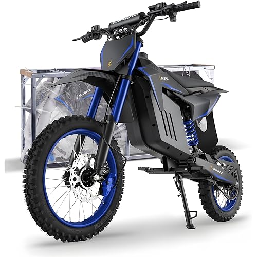 Skeri Electric Dirt Bike for Adults & Teens, 14"/12" Fat Tire 3200W Motor 37MPH Off-Road EBike, 48V 21Ah Battery Hydraulic Disc Brakes Dual Suspension IPX5 Waterproof, Fit for Age 13+ -Blue