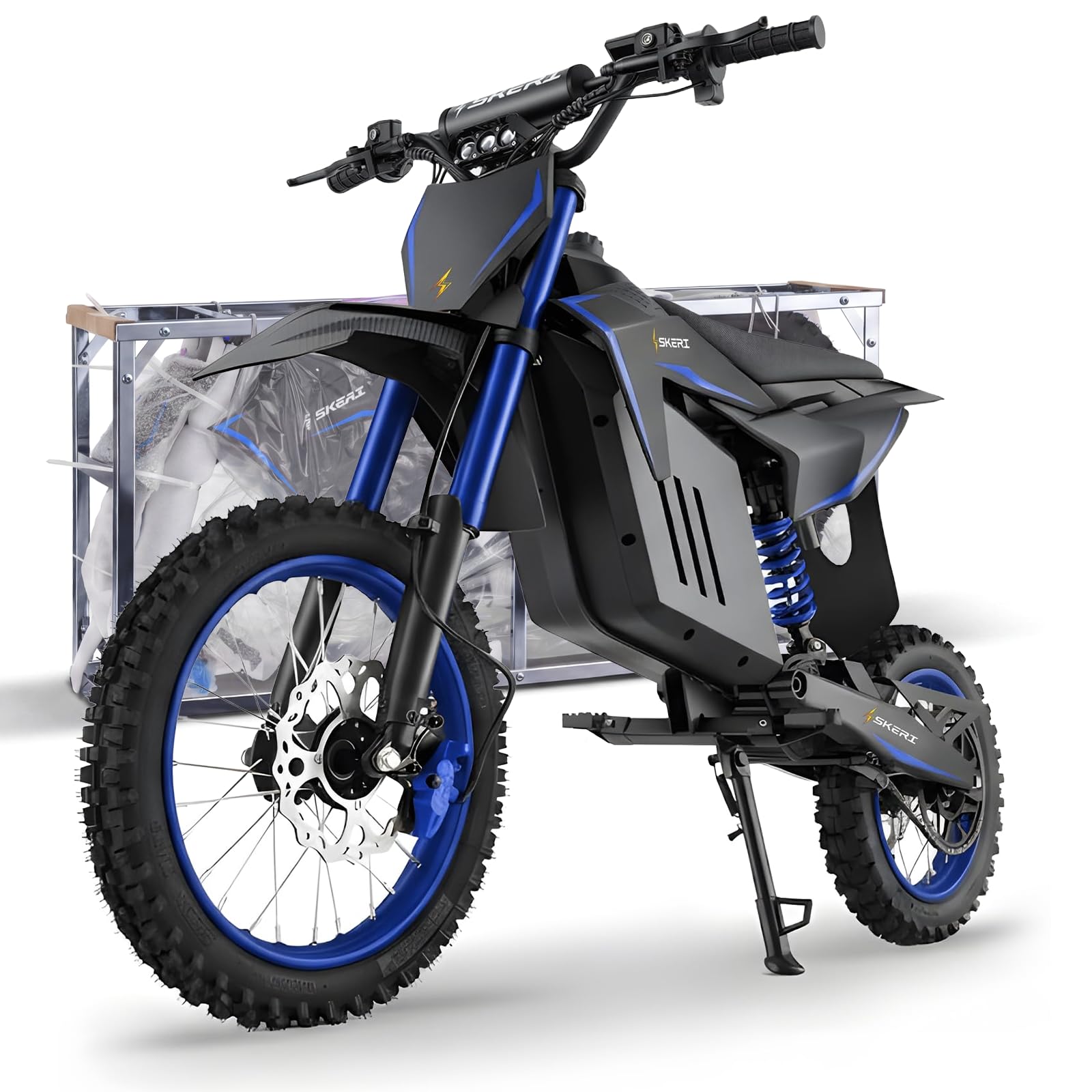 Skeri Electric Dirt Bike for Adults &amp; Teens, 14"/12" Fat Tire 3200W Motor 37MPH Off-Road EBike, 48V 21Ah Battery Hydraulic Disc Brakes Dual Suspension IPX5 Waterproof, Fit for Age 13+ -Blue