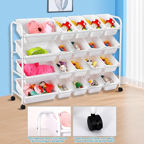 Miniatura 4 de Organizador de almacenamiento de juguetes, estante de almacenamiento de metal de 4 capas con 20 contenedores de plástico, estante organizador