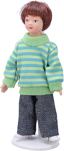 Casa de muñecas en miniatura para niño, 1:12, cabello marrón, verde, suéter, casa de muñecas, porcelana en miniatura, para decoración, Marrón,