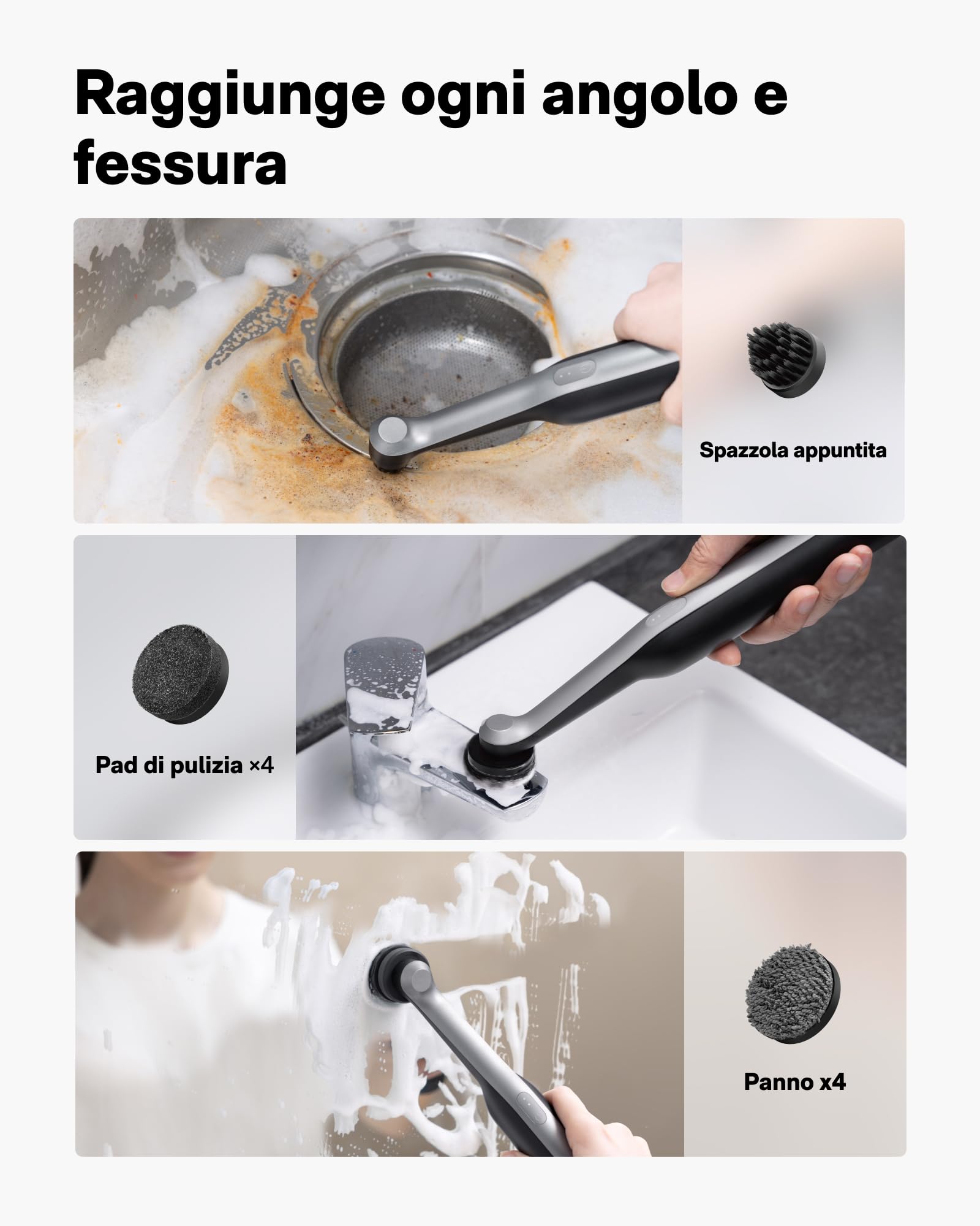 HOTO Wand™ Spazzola Elettrica per Pulizia di Fughe e Grip™ Spazzola Rotante Pulizia per Cucina, Piatti, Bango