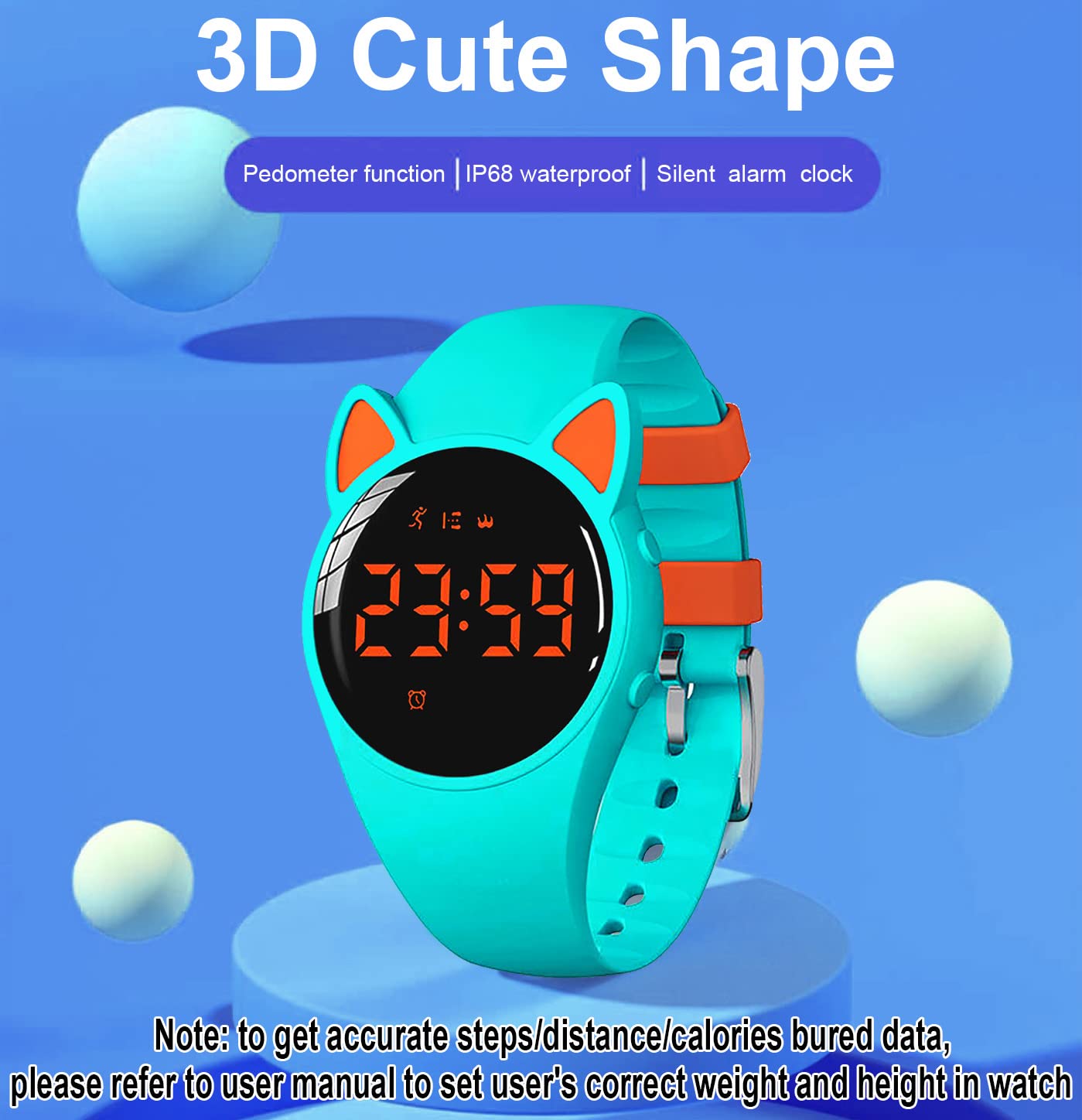 Orologio Pedometro per bambini Tracker Fitness senza App, IP68 impermeabile orologio per ragazze ragazzi, orologio da polso carino con contatore passo, contatore calorie/distanza, cronometro 3 sveglie