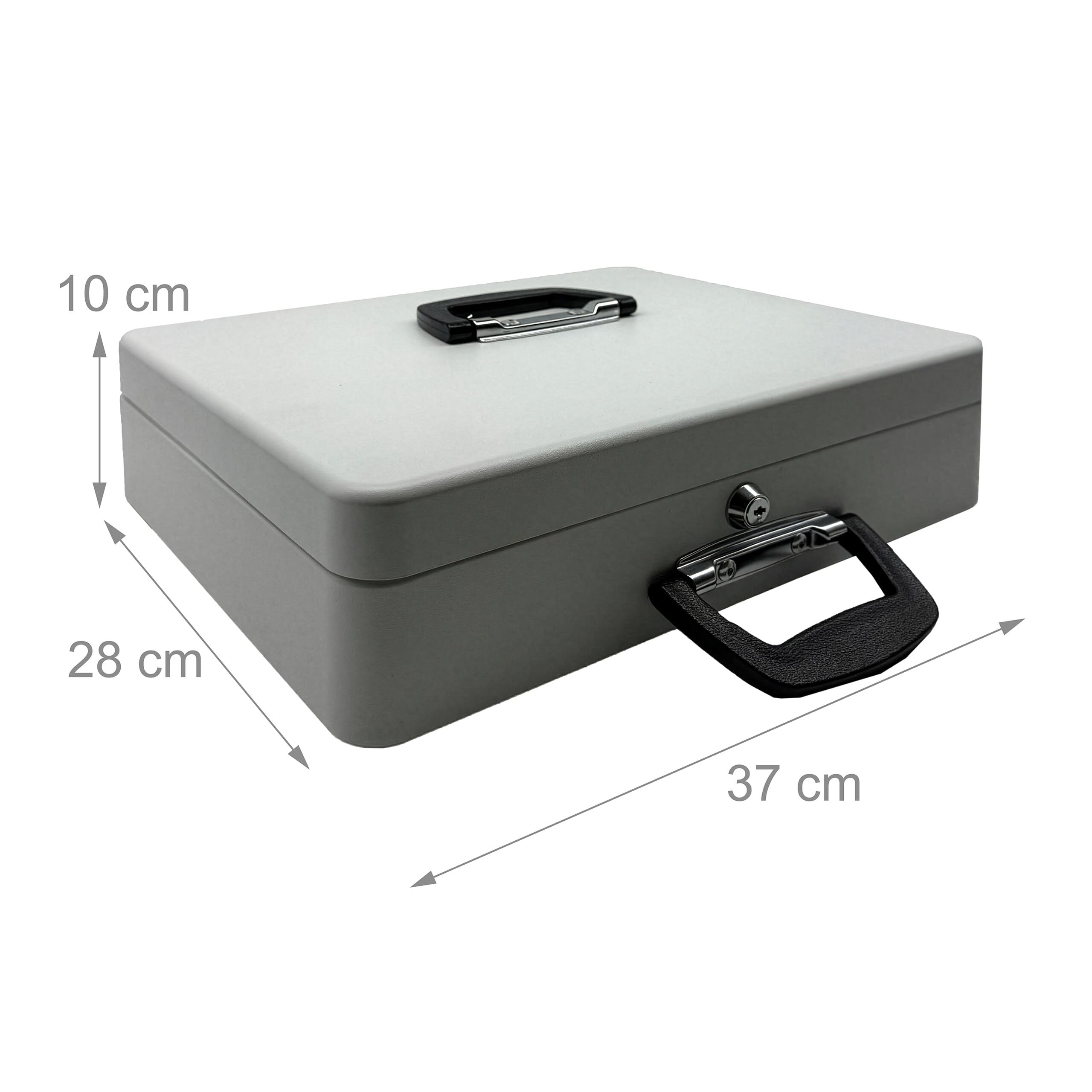 Cassetta portadenaro Relaxdays, con Serratura, Scomparti per Monete e Banconote, HxLxP: 10x37x28 cm, Ferro, Bianca