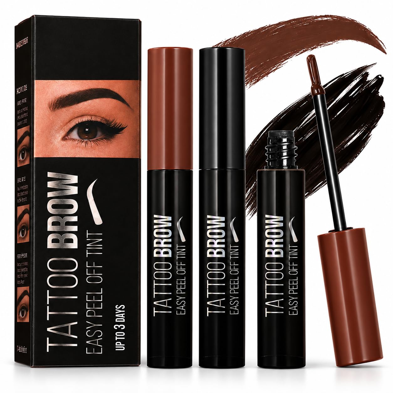 RKISSBEAUTY Eyebrow Tattoo Peel off T int Gel Waterproof Fuller & Defined Looking Brows (Black and Brown)