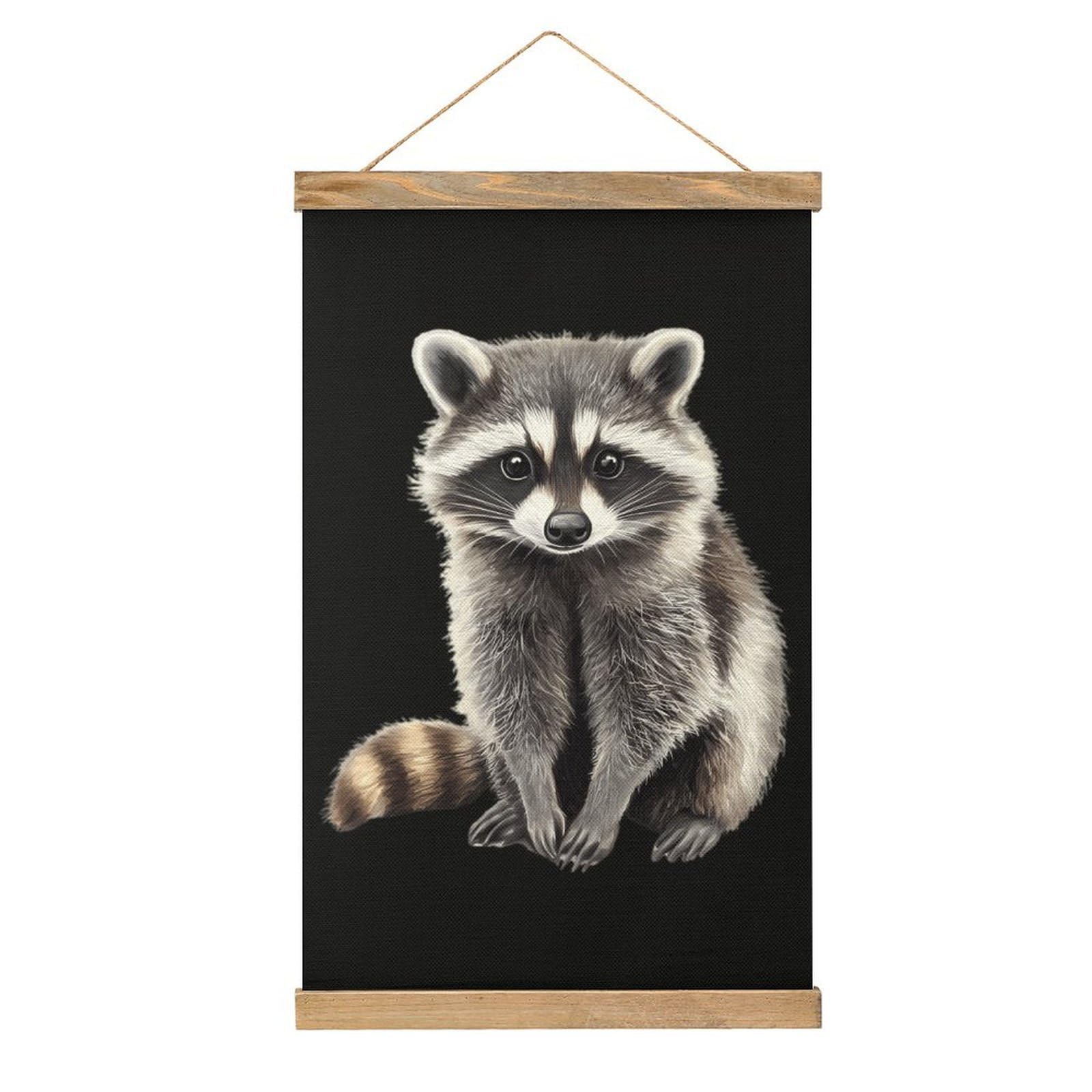 CGSBNGHA Funny Raccoon Wall Art Prints Linen Hanging Painting Scroll Paintings Pictures Decor for Home