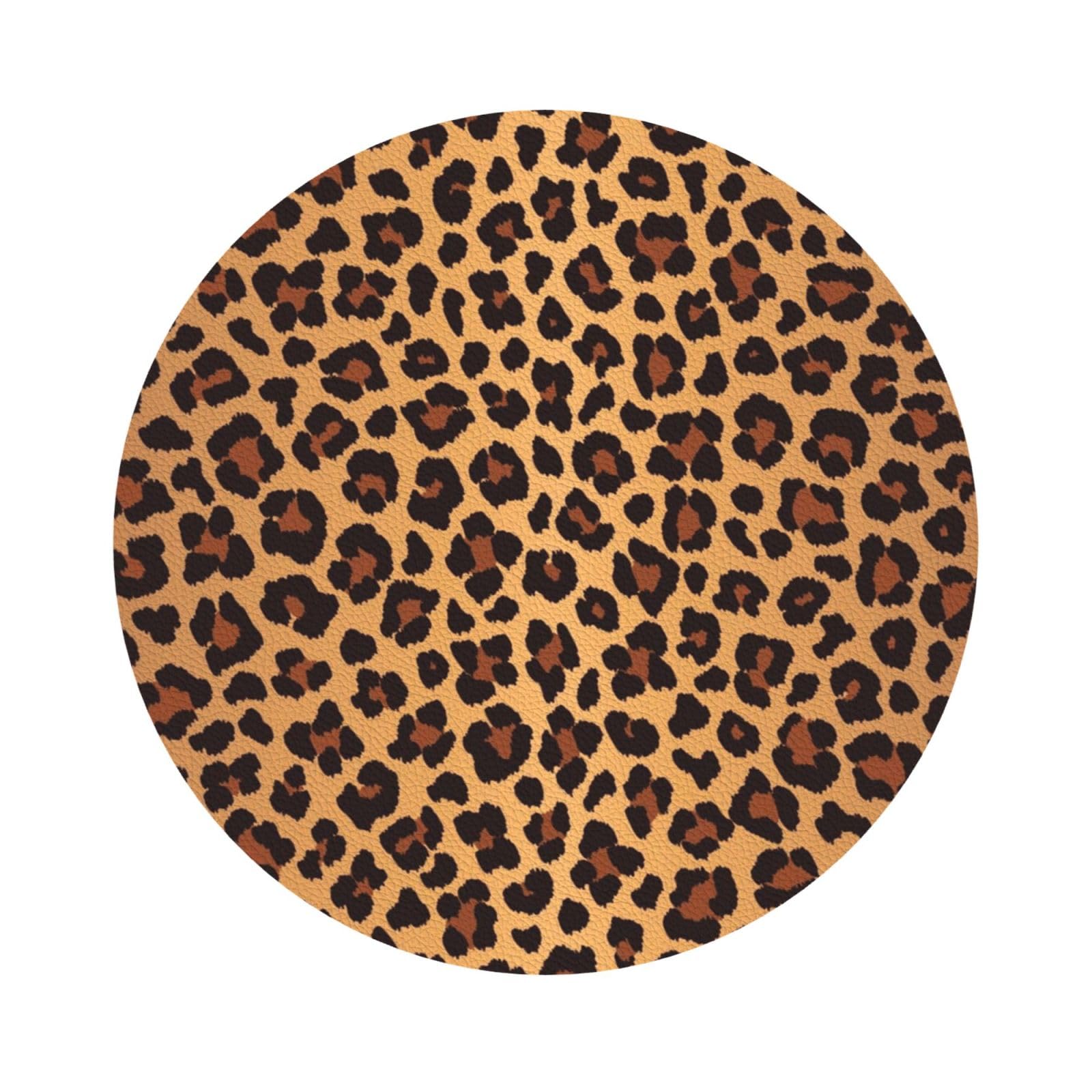 Leopard Pattern PU Leather Coasters Set of 6 Round Drink Coasters