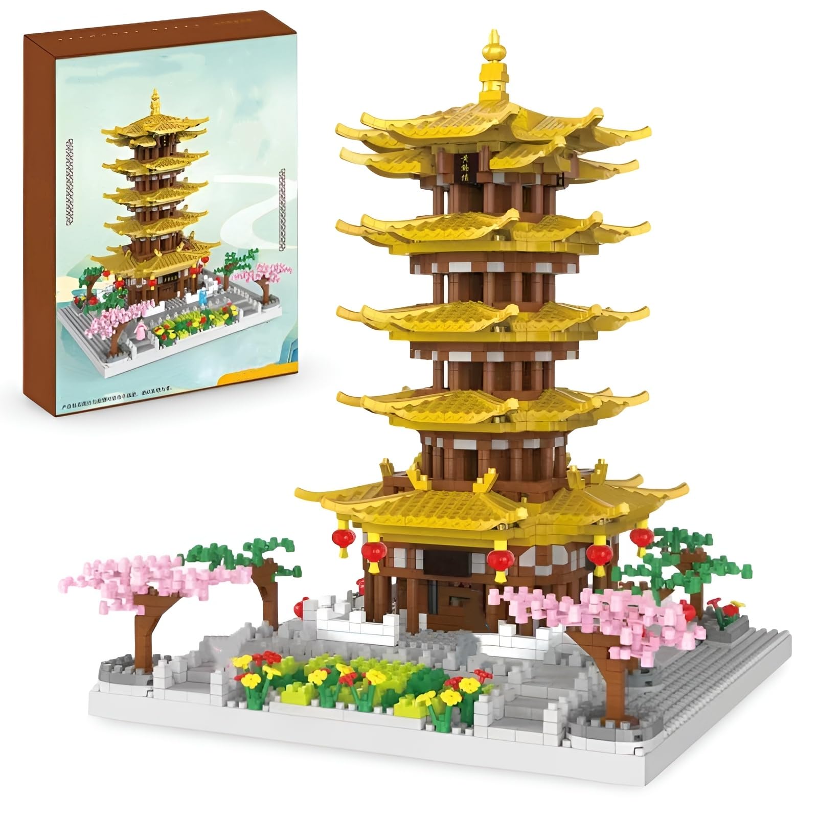 Chinese Architecture Building Block Set, 2100 PCS Mini Micro Yellow Crane Tower Building Kit, Creative Micro Chinese Architecture Bricks Model Toys, Gift for Adults and Teens